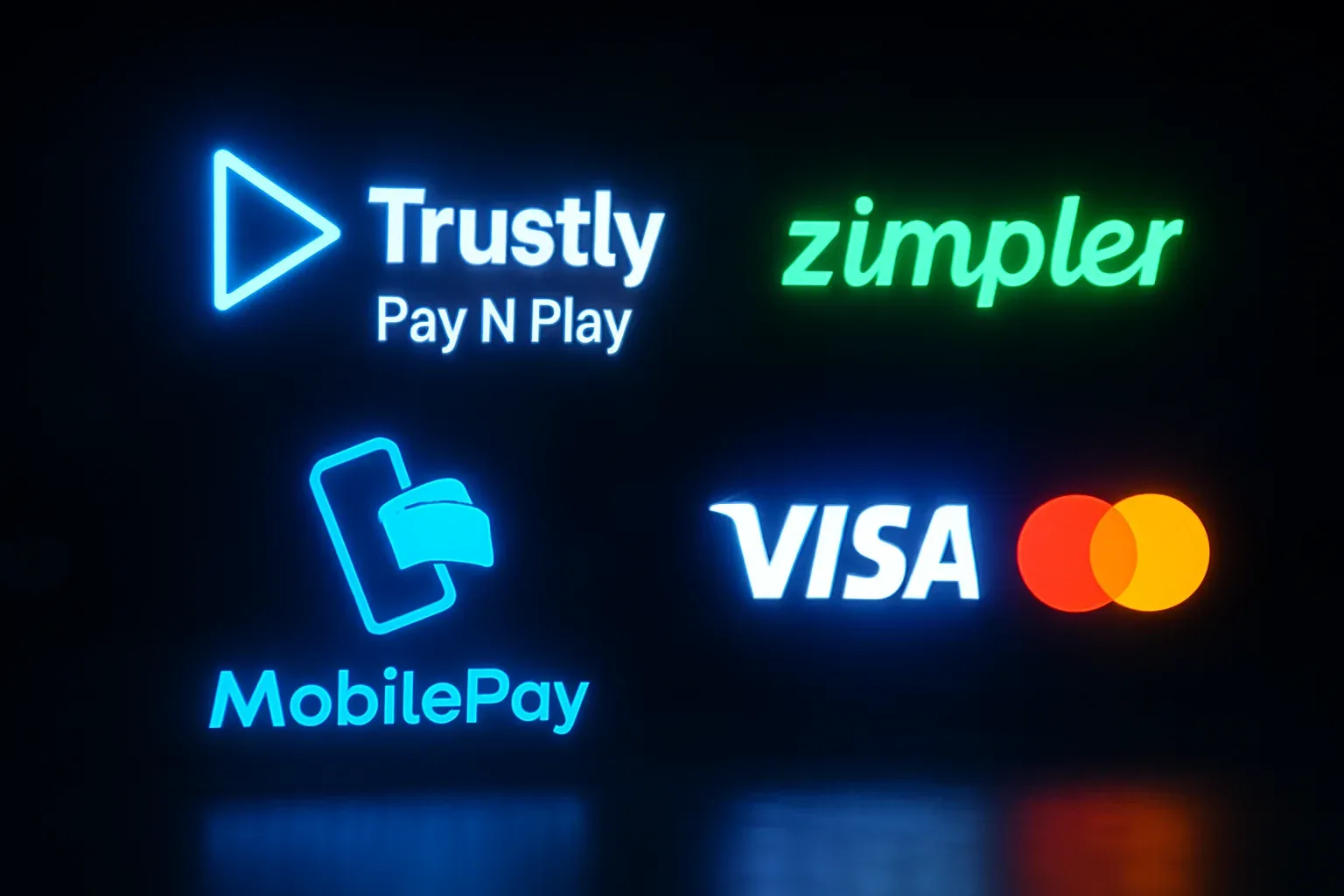 Moderni tumma maksutapojen esittely, Trustly, Zimpler, MobilePay, Visa ja Mastercard